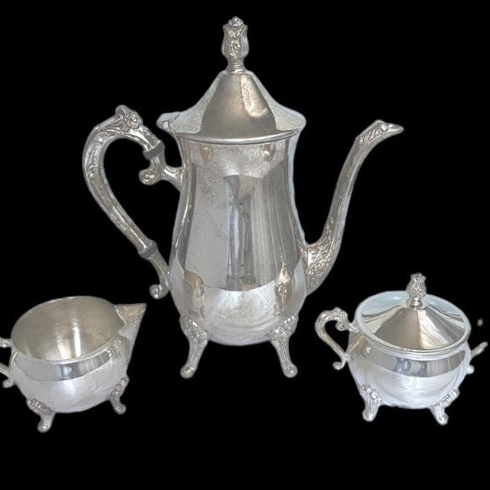 Vintage Leonard Co Silver-plated 3 Piece Coffee/Tea Pot Sugar Creamer Set